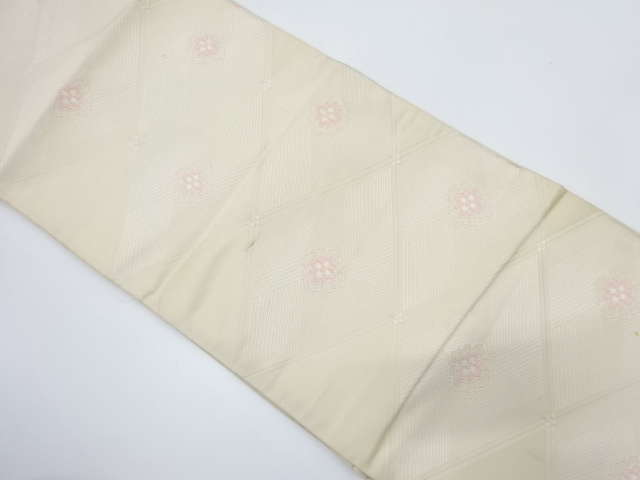 JAPANESE KIMONO / ANTIQUE FUKURO OBI / SILK / WOVEN RHOMBUS & FLOWER